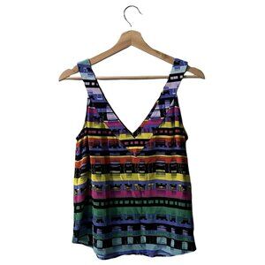 Rory Beca Silk Tank Top Size XS Vneck Pop Art Deco Retro Sleeveless Blouse Shell